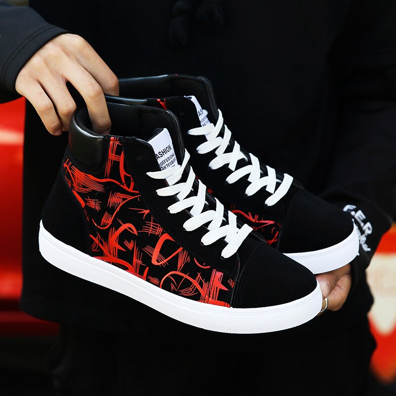 Sneakers herr canvas skor andas coola street skor manligt märke sneakers svart blå röd herr causal skor  a305: Röd / 8