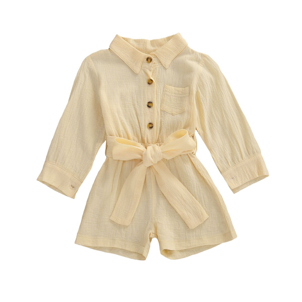 2020 autunno Del Bambino Del Bambino Della Ragazza Del Bambino Vestiti A Maniche Lunghe Pagliaccetto di Un Pezzo del Risvolto del Collo Bottoni Vita del Legame Shorts Tuta Outfit 2-6Y: A / 5