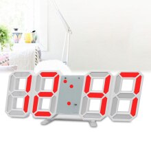 Home Digital 3D Modern LED Display Table Desk Night Wall Clock Alarm 24/12 Hour: red