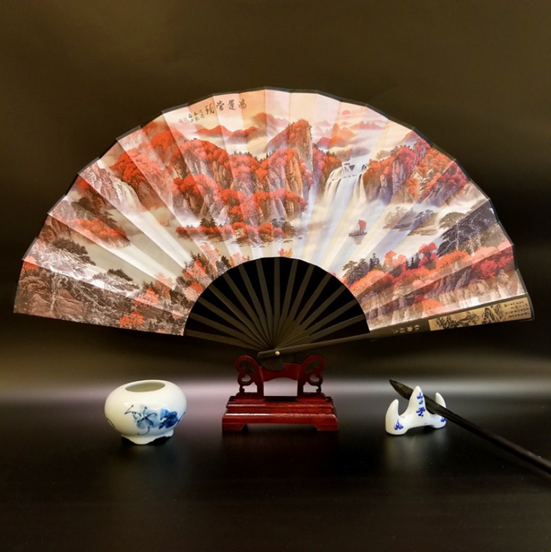 Kinesisk fan bambusventilator benprint 10 tommer stor fan foldbar bryllupsdekoration foldevifte klar til gæstes souvenirs