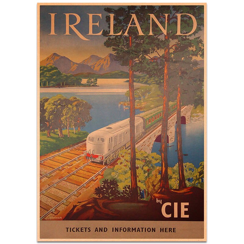 Irland Sommer Stadt Reise Poster Zauberstab Aufkleber Jahrgang Kraft Papier Kneipe Bar Hotel Dekor Hand Gemalte Landschaft Bild 42x30cm: TCITY75