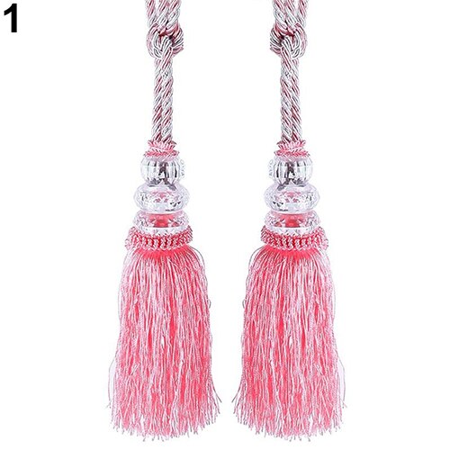 Cortina de ventana con borlas y cuentas para decoración del hogar, cortina de ventana con franja de pajarita, gran imitación, bola de cristal embellecida con cuentas de color blanco, 1 par: Rosa
