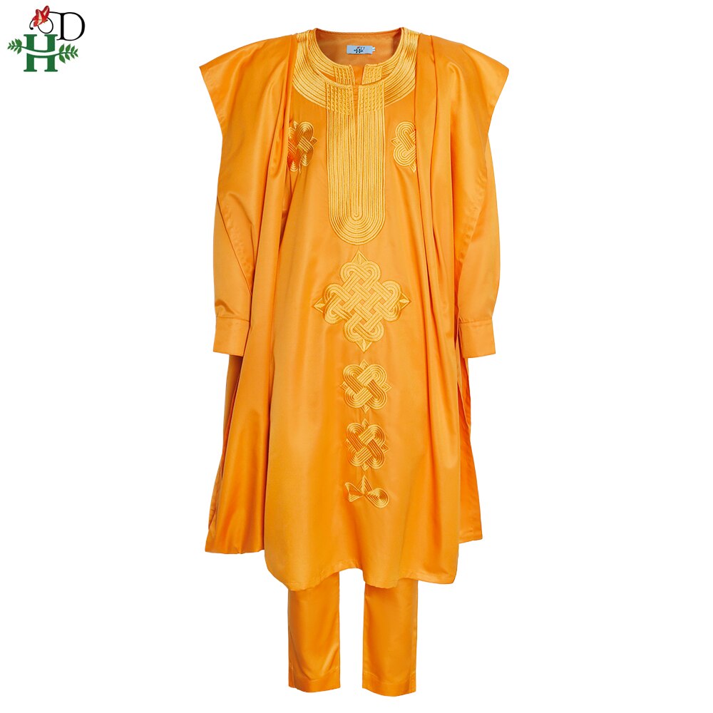 H & d 2021 nova roupa dos homens africanos agbada roupa kaftan wear 3 peças conjunto para o homem mangas compridas camisa ancara calça boubou terno