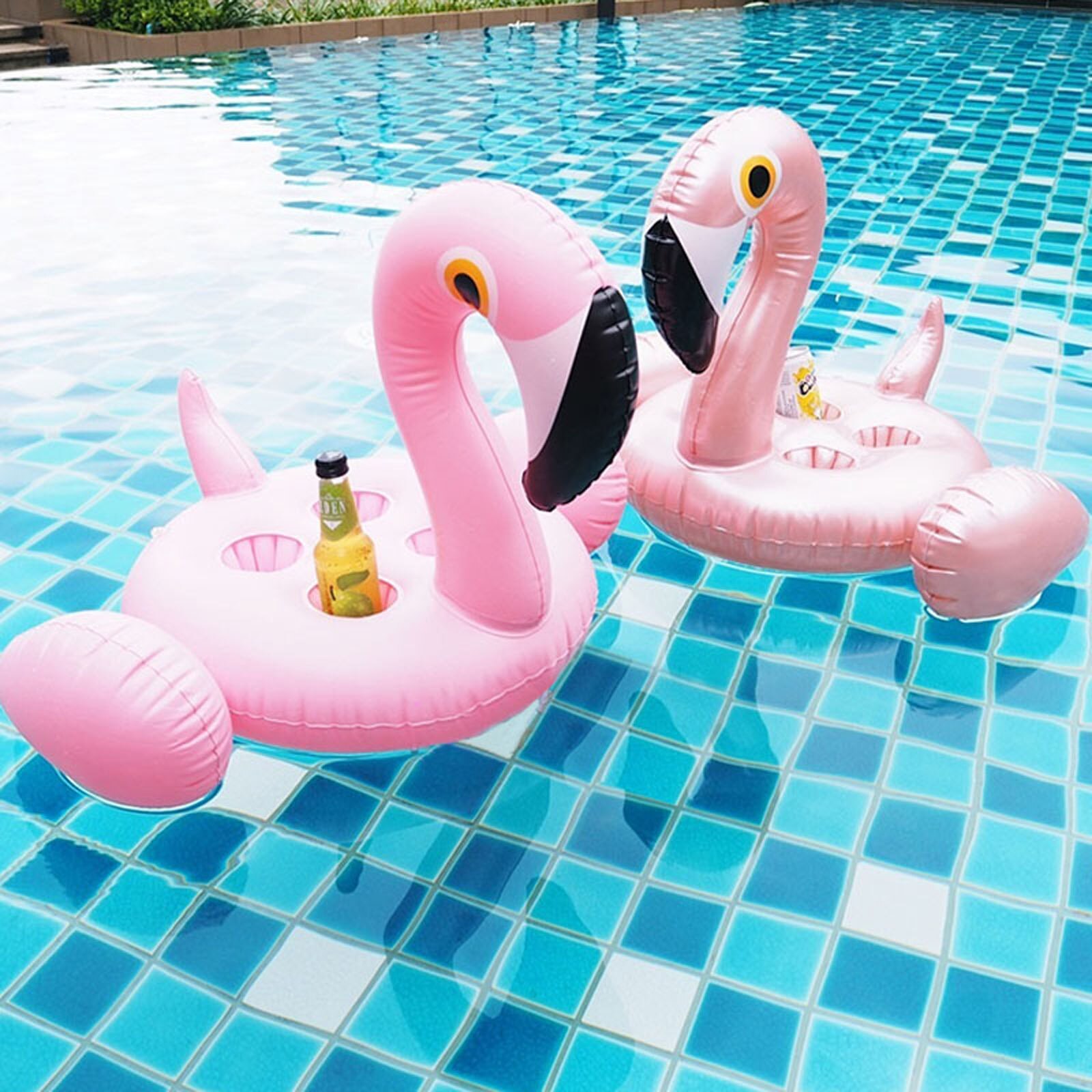 Roze/Rose Goud Opblaasbare Drank Houder Flamingo-Vormige Cup Houder Met Vier Gaten Drijvende Onderzetters Voor Zwembaden