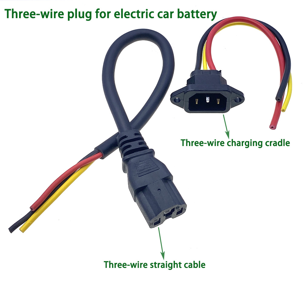 E-bike Battery Charging Plug Three Vertical Charging Socket with Cable Wire Connector for Electric Vehicle 72V 10A Connector