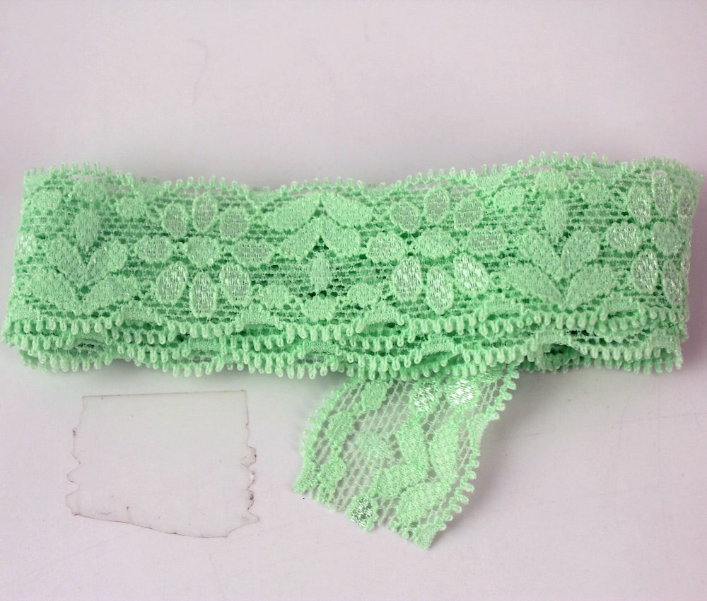 1'' 25mm elastic embroidered lace ribbon stretch lace trimmings DIY headband fabric 20 yards: green