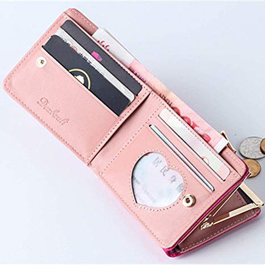 Women Wallet Pu Short Cute Heart Wallet Folding Wallets Clutch Pu Card Holder Ladies Purses Cute Mini Purse Carteras Mujer #YJ