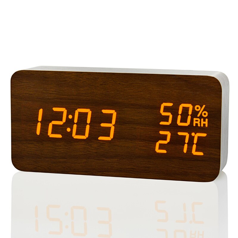 FiBiSonic Modern Simple LED Alarm Clock Temperature Humidity Show Clock Desktop Electronic Sound Control Digital Clocks Table De