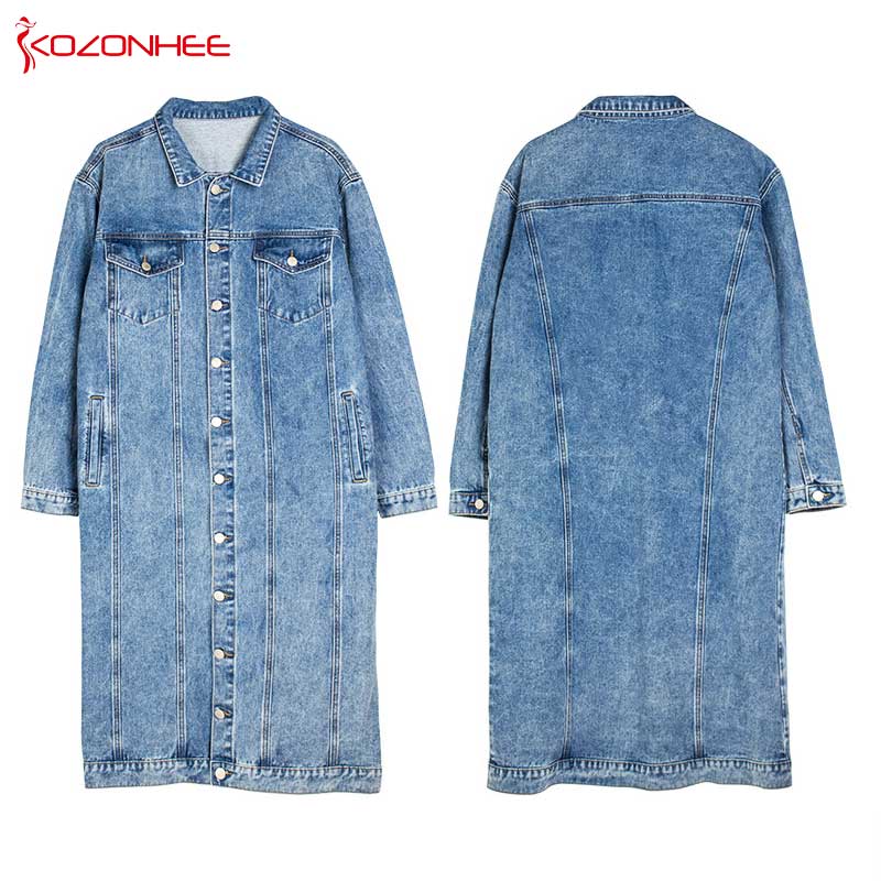 Abrigo vaquero largo para mujer, chaquetas de bolsillo informales, Vintage, azul, a la , #07