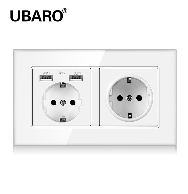 Ubaro 146*86 duitse standaard kristal gehard glas tomada priz stekkerdoos stopcontact stopcontact  ac100-250v: Ds-146-u1-w1