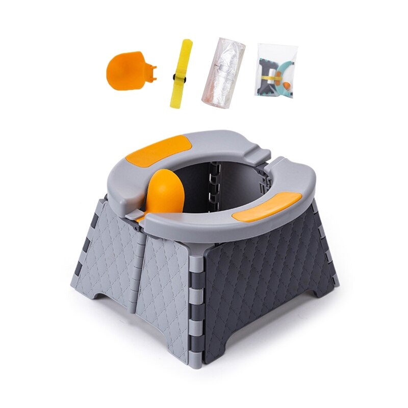 Baby Potty Training Seat Kids Toddler Outdoor Portable Folding Toilet Urinal Pot: Gray