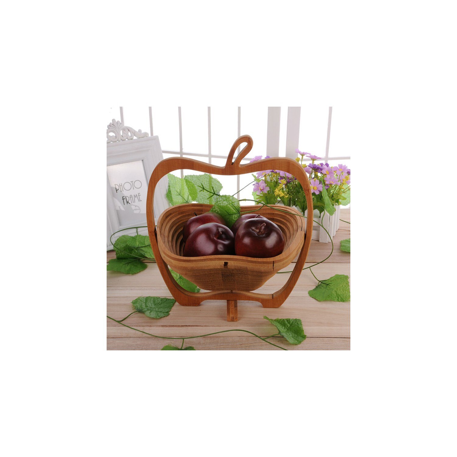 Folding Fruit Foldable Wooden Fruit Basket Apple/Folding Fruit Bowl In Apple Basket Bamboo