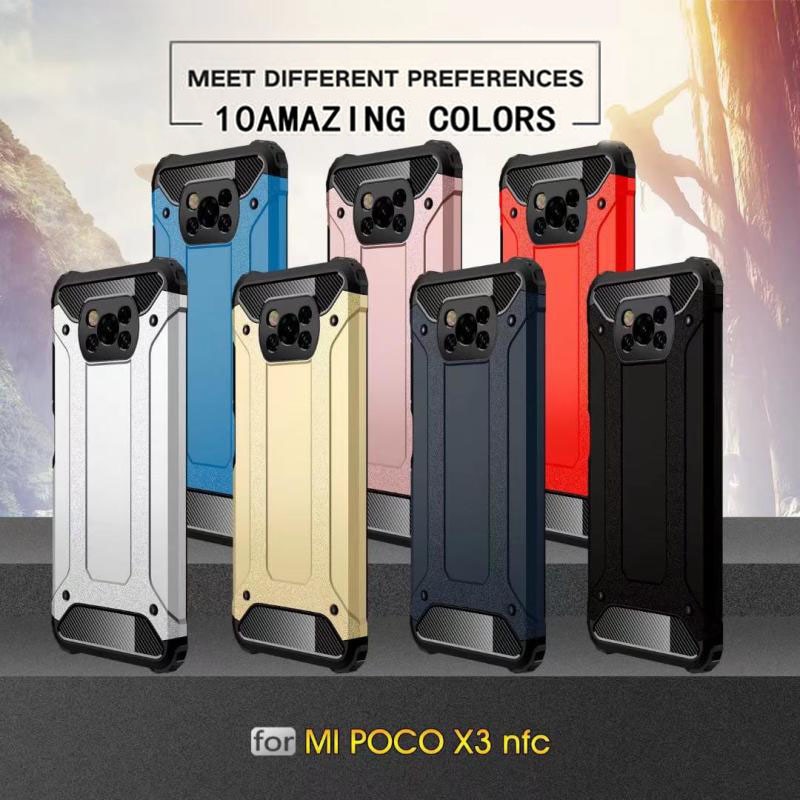 Armor Case For Xiaomi Poco X3 NFC Cases Forsted Surface Metal Pattern Hybrid PC + Silicone Shockproof Back Cover Poco X3 Case