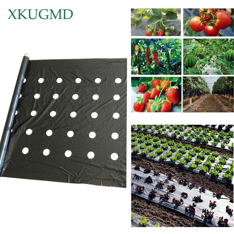 95cm*50m 5Holes 0.03mm Black Mulch Film Gardening Flower Vegetable Seedling Plants Plastic Perforated PE Film Mulching Membrane