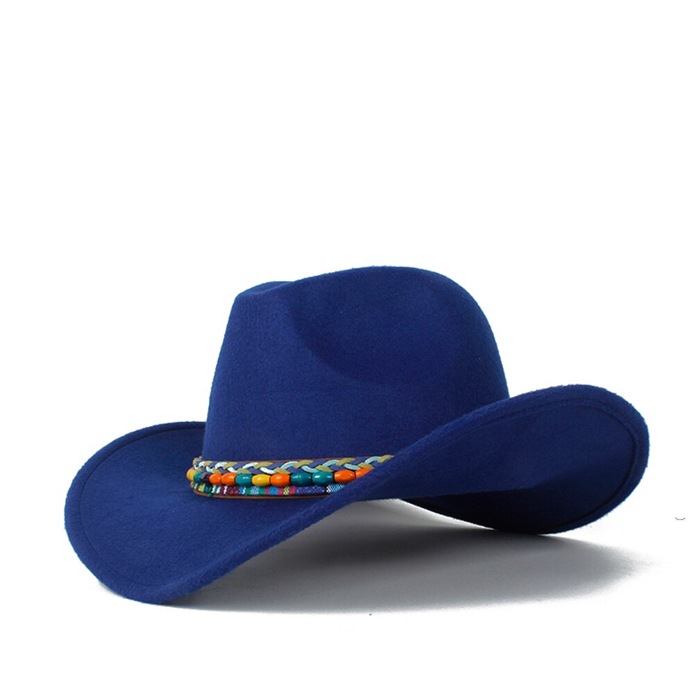 Barn ull ihålig western cowboyhatt roll-up brätte pojke flicka outblack sombrero hombre jazz keps storlek 52-54: Blå