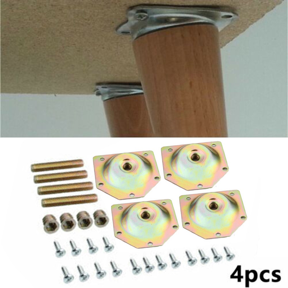 4Pcs Angled Wood Legs Fixing Plate Bracket Furniture Table Feet Set With Screws Bracket Table Feet Sofa Angled Legs Fixing Plate