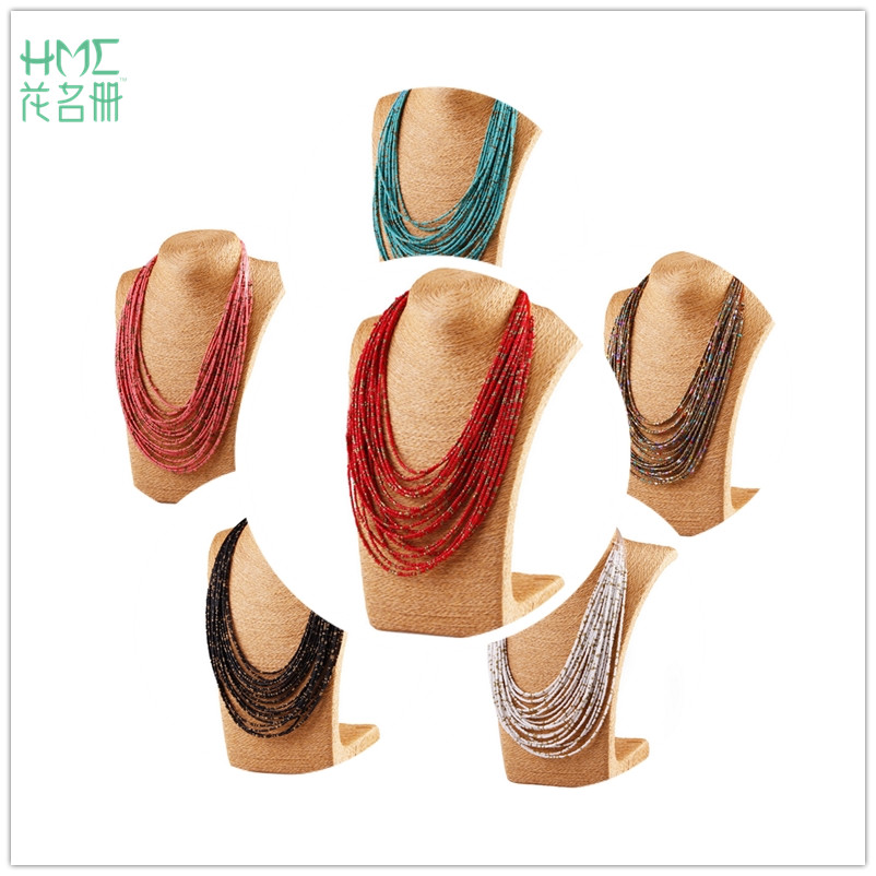 Collar multicapa de cuentas largas hechas a mano, 1 Uds., estilo sencillo, 6 colores a elegir, estilo bohemio, joyería de