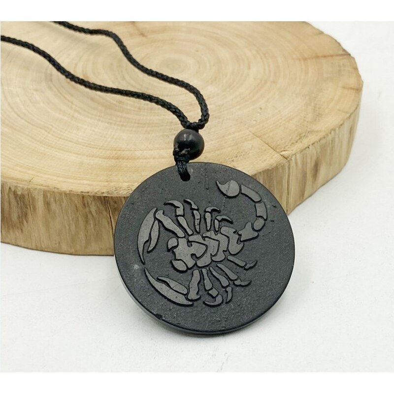 Russische Natuurlijke Authentieke Shungite Hanger Steen Emf Neutraliserend Shungite Ketting Sieraden Anti Stralingsbescherming 5G Blocker: Scorpion