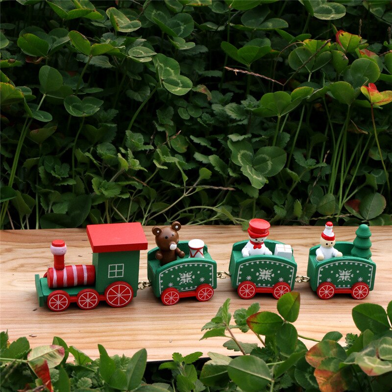 Kerst Trein Geschilderd Hout Kerst Decoratie voor Thuis met Santa/beer Xmas kid speelgoed ornament navidad jaar: green