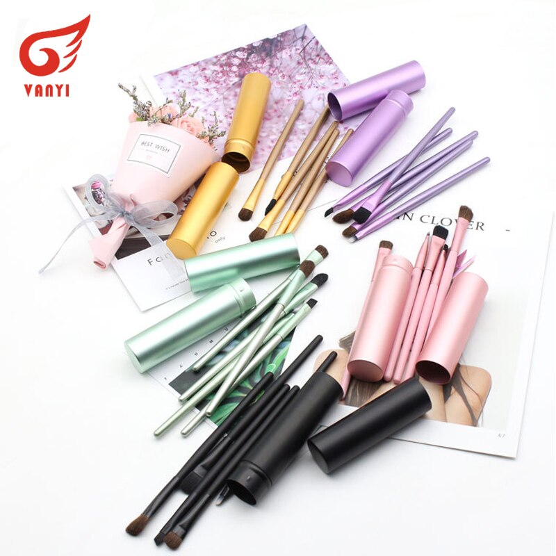 5 stuks draagbare reis mini oogmake-up kwastenset, wenkbrauw make-up kwast, oogschaduw kwast, lip make-up kwastenset