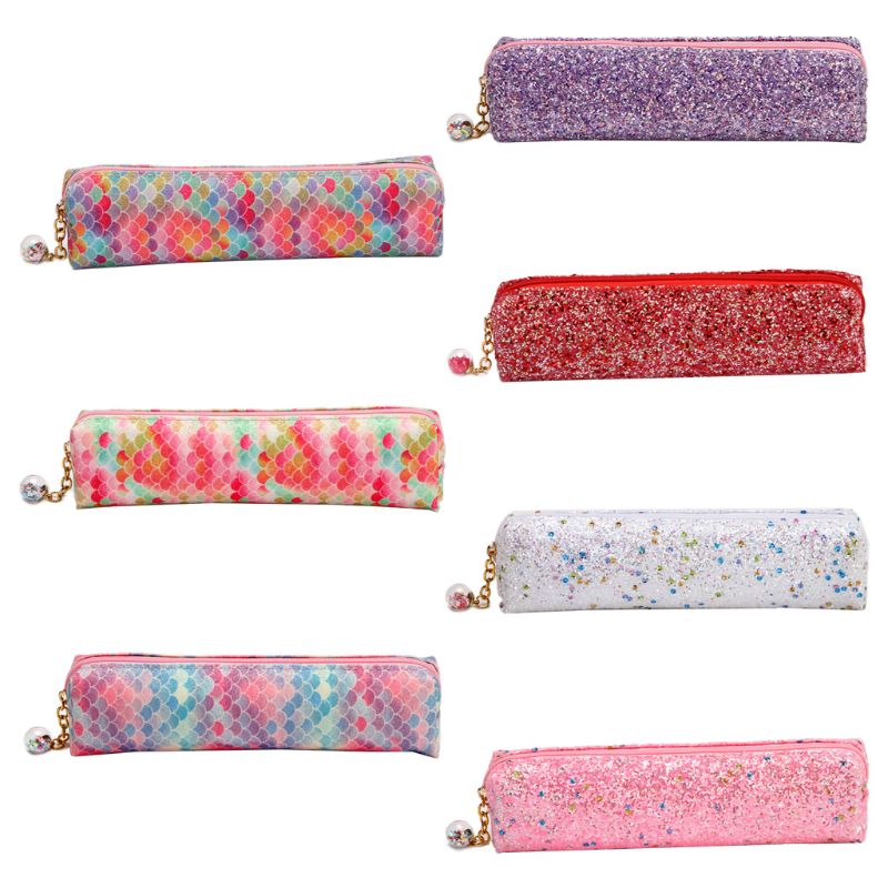 Estuche de lápices de lentejuelas Kawaii, caja de maquillaje escolar, artículos para la mochila del colegio, papelería, para estudiantes