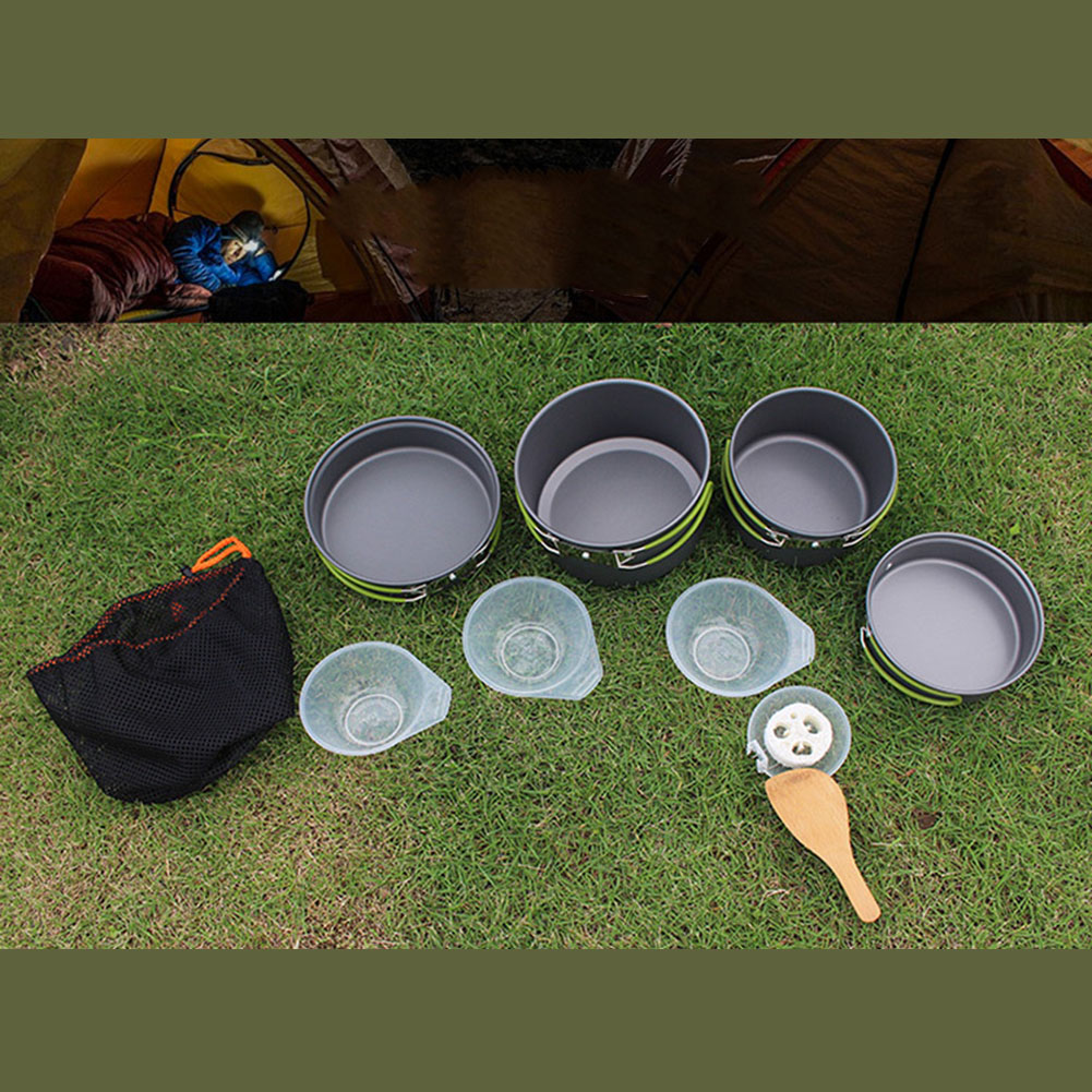Compacte kookset voor buiten Campingkooktoestellen Antiaanbaklaag Campingkit Slijtvaste aluminium compacte netzak