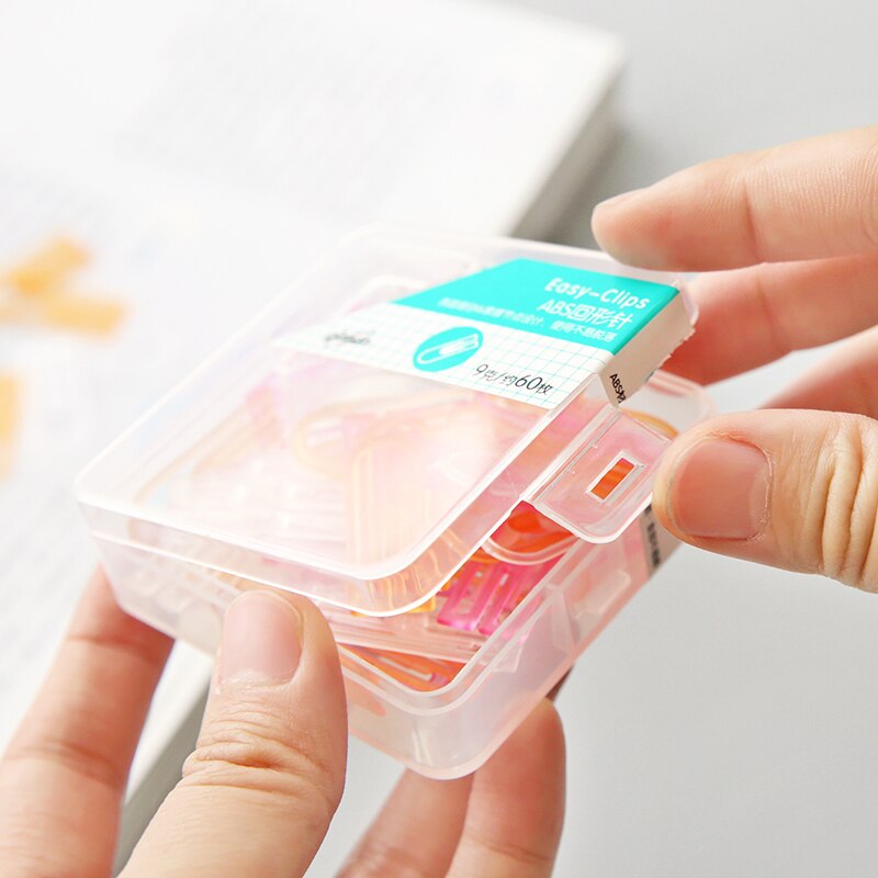 60 Pcs/box Transparent ABS Color Paperclips Mini Bookmarks Kawaii Stationery Plastic Binder Clips Photos Tickets Notes Letter