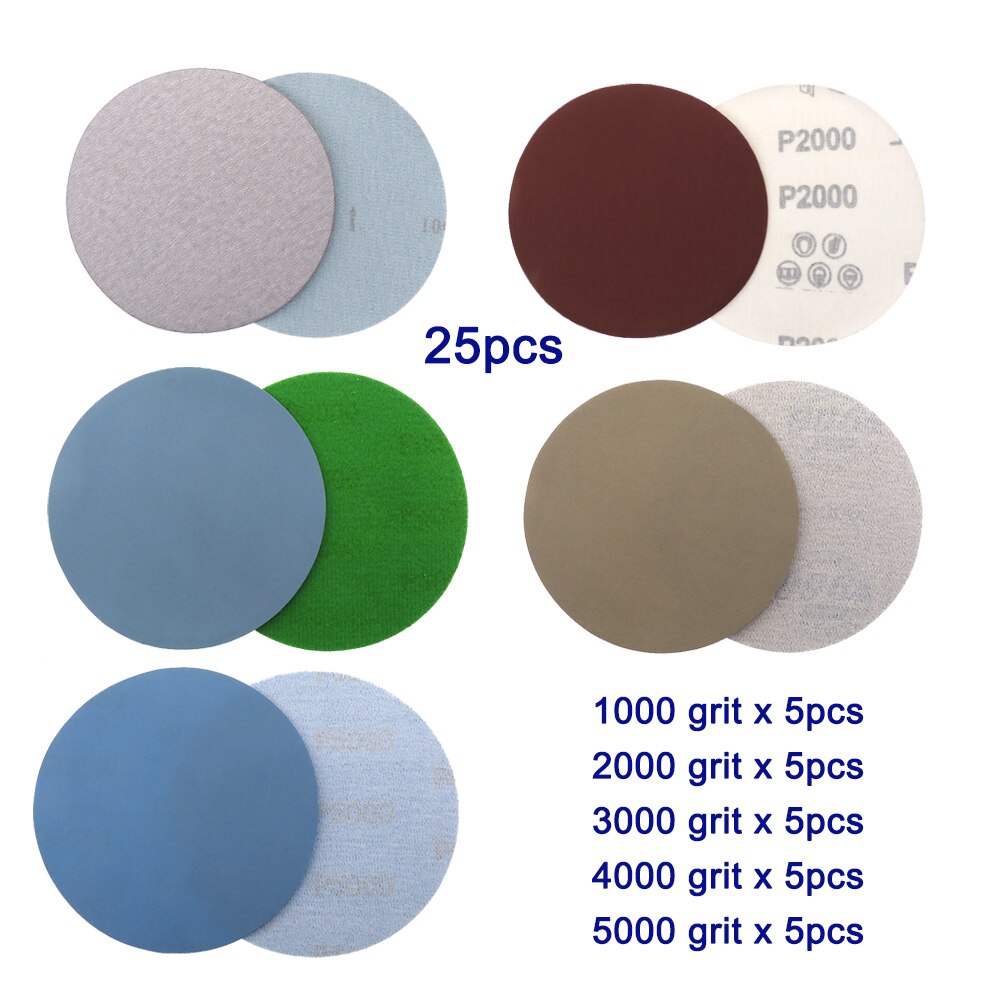 125mm 5'' Inches Grit 1000 /2000 /3000 /4000/ 5000 Sanding Discs Hook Loop Sandpaper Round Sandpaper Disk Sand Sheet Sanding