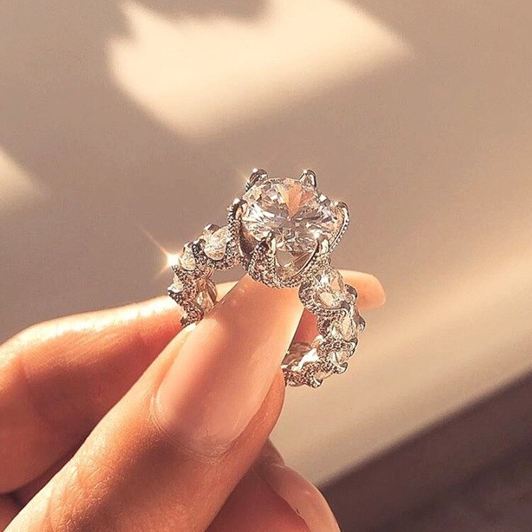 NPKDS Crystal Engagement Female Ring AAA White Zircon Cubic Ring Female Wedding Jewelry