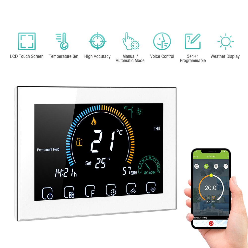 Smart WiFi Smart Programmable Thermostat Voice APP Control LCD Water/Gas Boiler Heating Thermoregulator For Echo Google Home