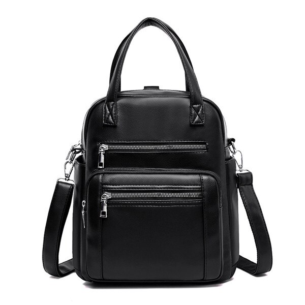 Qinranguio mochila feminina 2020 nova moda sacos de escola para meninas adolescentes mochila de couro do plutônio mochila feminina superior-lidar com mochila feminina: Black