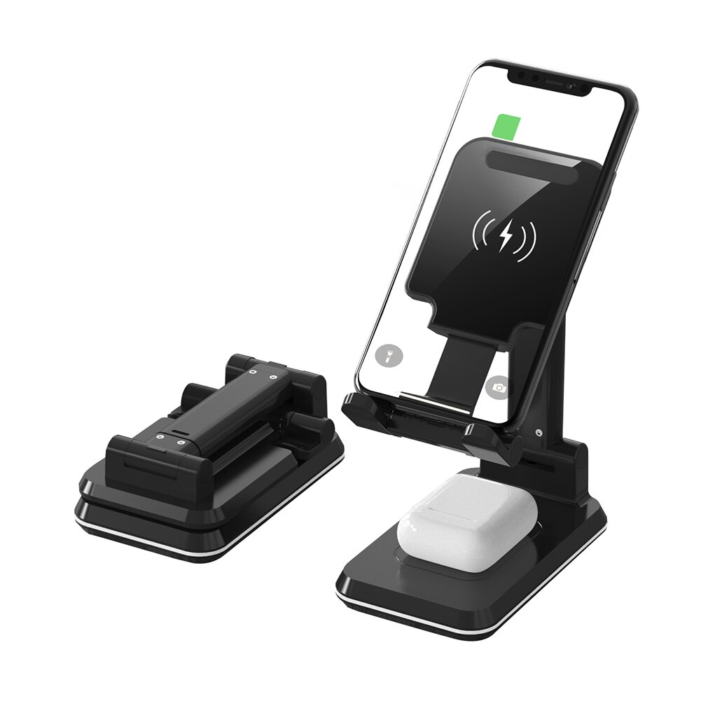 2 in 1 Wireless Charging Tablet Phone Stand 10W Holder Folding Adjustable Earphones Charging Box Portable Mobile Phone Charger: phone and earphone
