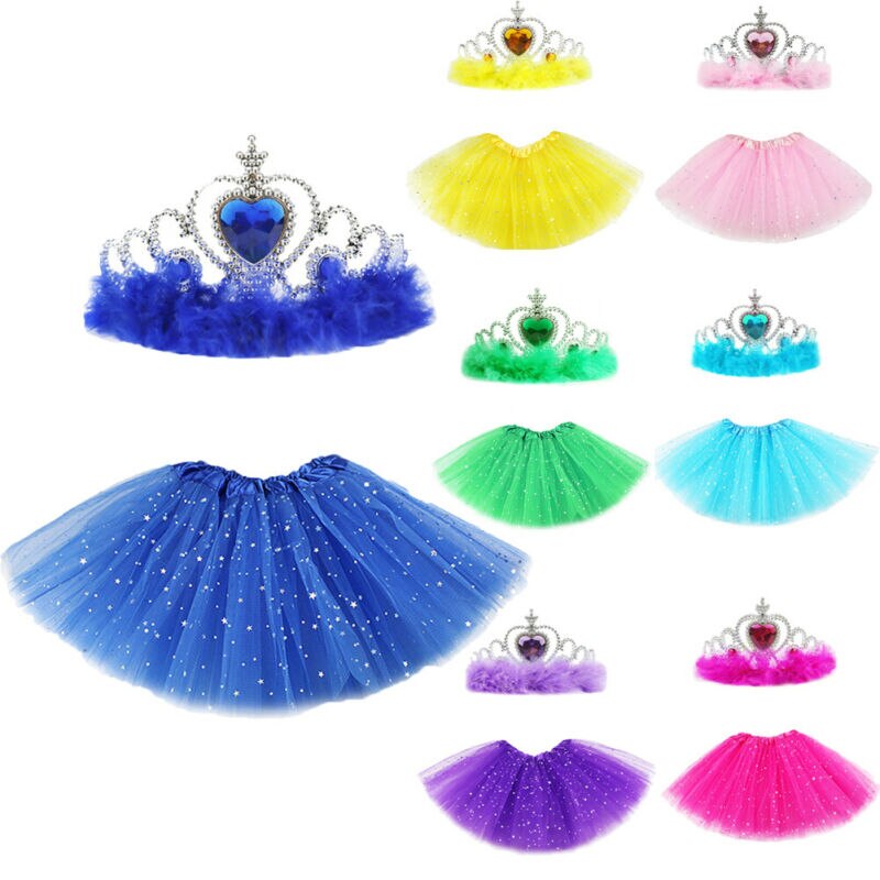 Baby nederdel pige prinsesse tyl nederdel ballet dance party mini med krone solid ball kjole stjerne print sommer 2 stykker pandebånd