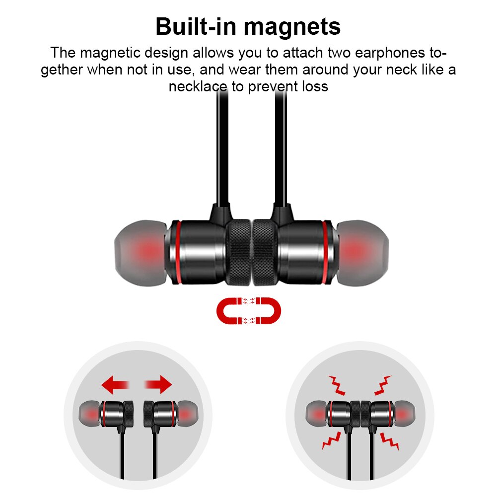 Słuchawki douszne Bluetooth z pałąkiem na kark słuchawki bezprzewodowe słuchawki stereofoniczne Sport z mikrofonem słuchawki magnetyczne do iPhone Samsung Xiaomi