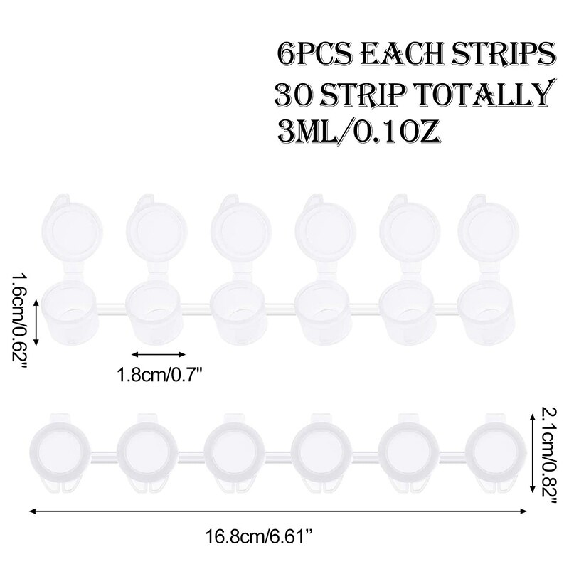 30 Strips 180 Pots Paint Pots Strips 3 Ml Mini Paint Pot Empty Paint Cups Crafts Plastic Storage Containers