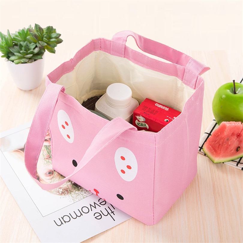 Want Go Portable Canvas Cooler Thermal Bag Sweet Cartoon Insulated Bag Travel Lunch Box Outdoor Picnic Packet Food Storage