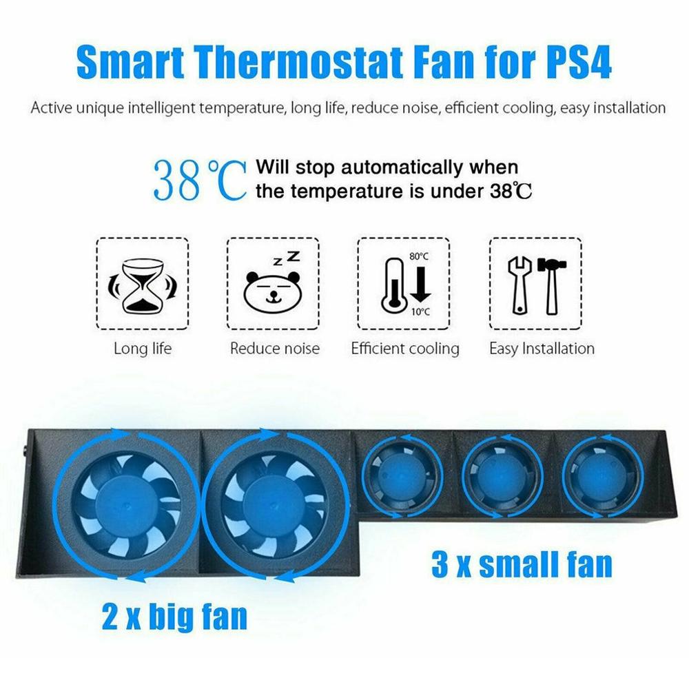 Für  ps4 konsolen-kühllüfter für  ps4 externe usb- 5-- lüfter-temperaturregelung für playstation 4 -konsole