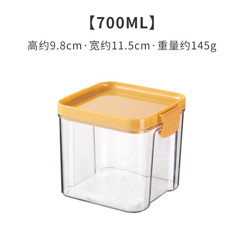 Food Storage Container Kitchen Gadgets Storage Refrigerator Box Multigrain Storage Tank Transparent Sealed Cans 700/950/1300ML: 700ml-yellow