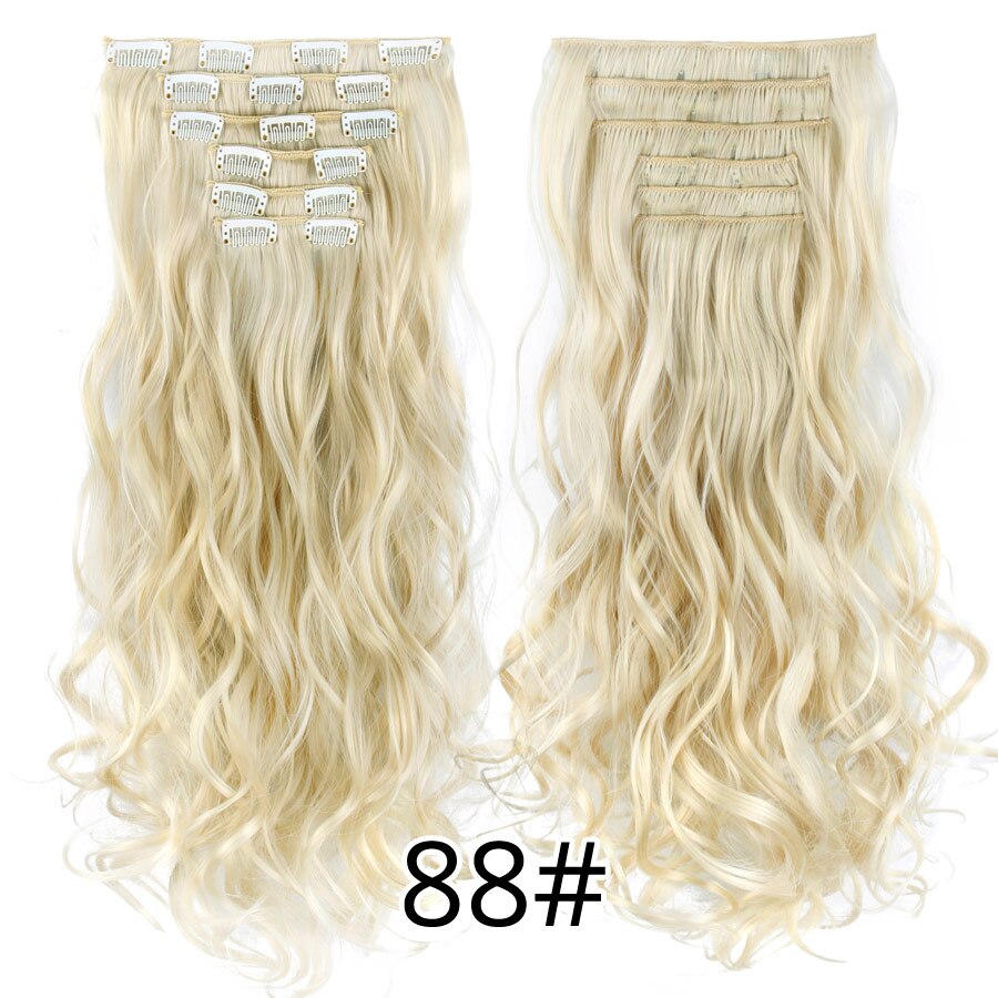 Leeons 16 clip in hair extensions hårtilbehør langt krøllet hår extension clip syntetisk varmebestandig fiber ombre farve: 88