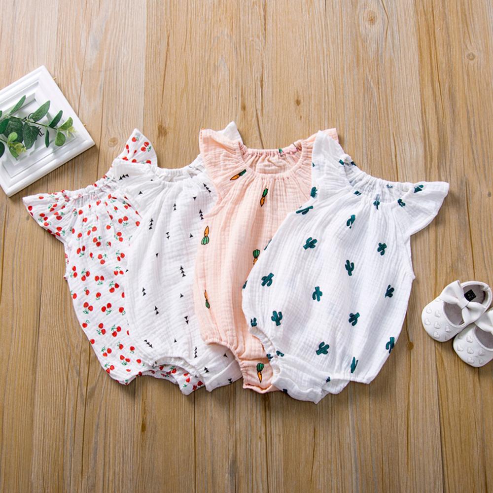 Sweet Cute Body Suits Fly Sleeve Cartoon Infant Newborn Baby Girls Bodysuit Summer Printed Sunsuit Outfit Clothes 4FM