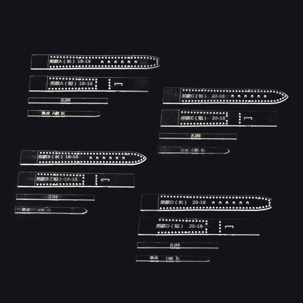 4 Set Leather Craft Acrylic Watch Strap Band Stencil Template 18-16/20-18mm