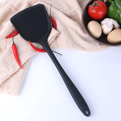 Food Grade Siliconen Koken Tool Gemak Keuken Non-stick Pan Schop Lepels Vergiet Keukengerei Huishoudelijke Accessoires Item: 1PCS Black D