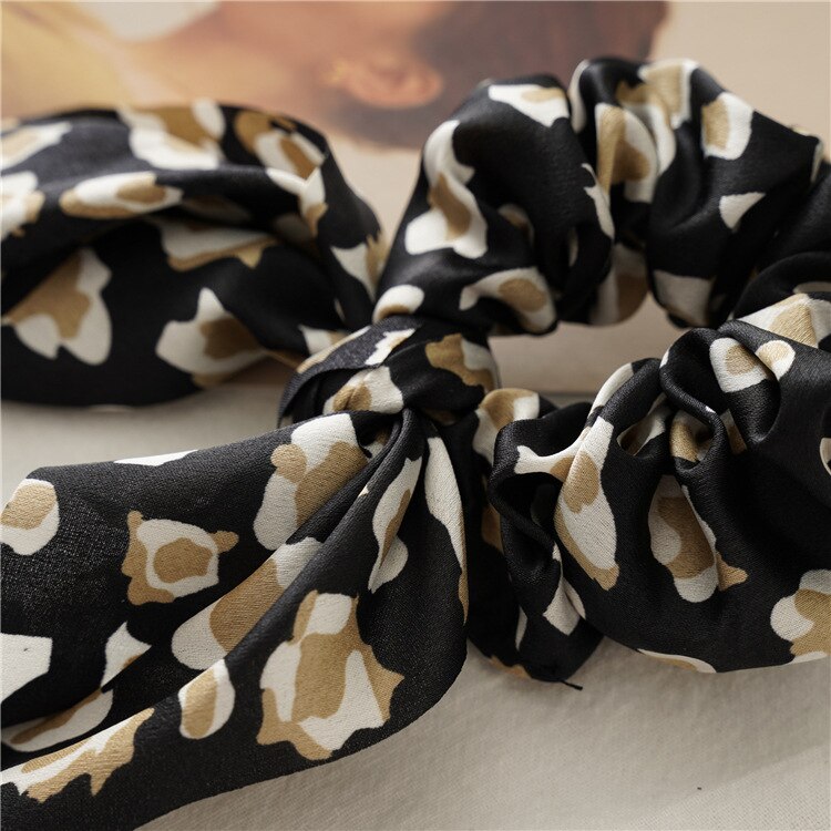 Hasenohren, elastisches Haar, Mädchen-Haargummi für Haare, Leopardenmuster, Satin, Pferdeschwanz, Haarschleifen, Kapuzenzubehör für Frauen