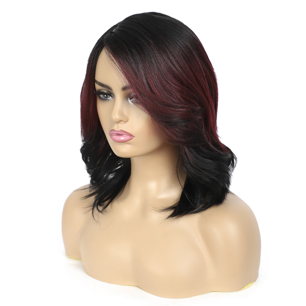 Brown Color Synthetic Hair Wigs With Bangs Side Part X-TRESS High Temperature Fiber Glueless Hairpiece Straight Women Short Wig