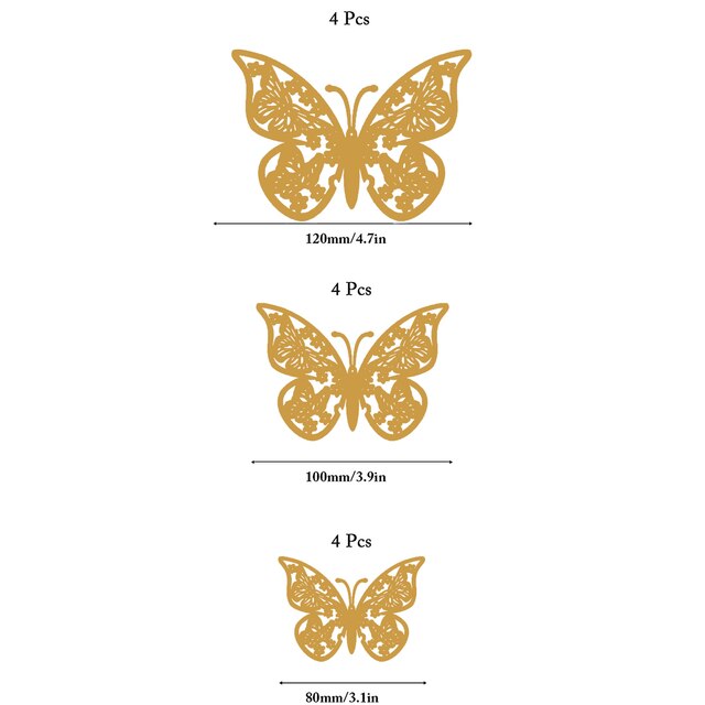 12 PCS Schmetterling Kuchen Dekoration Gold 3D Hohl Cupcake Topper Geburtstag Hochzeitstag Baby Shower Party Kuchen Dekorationen: Gold D