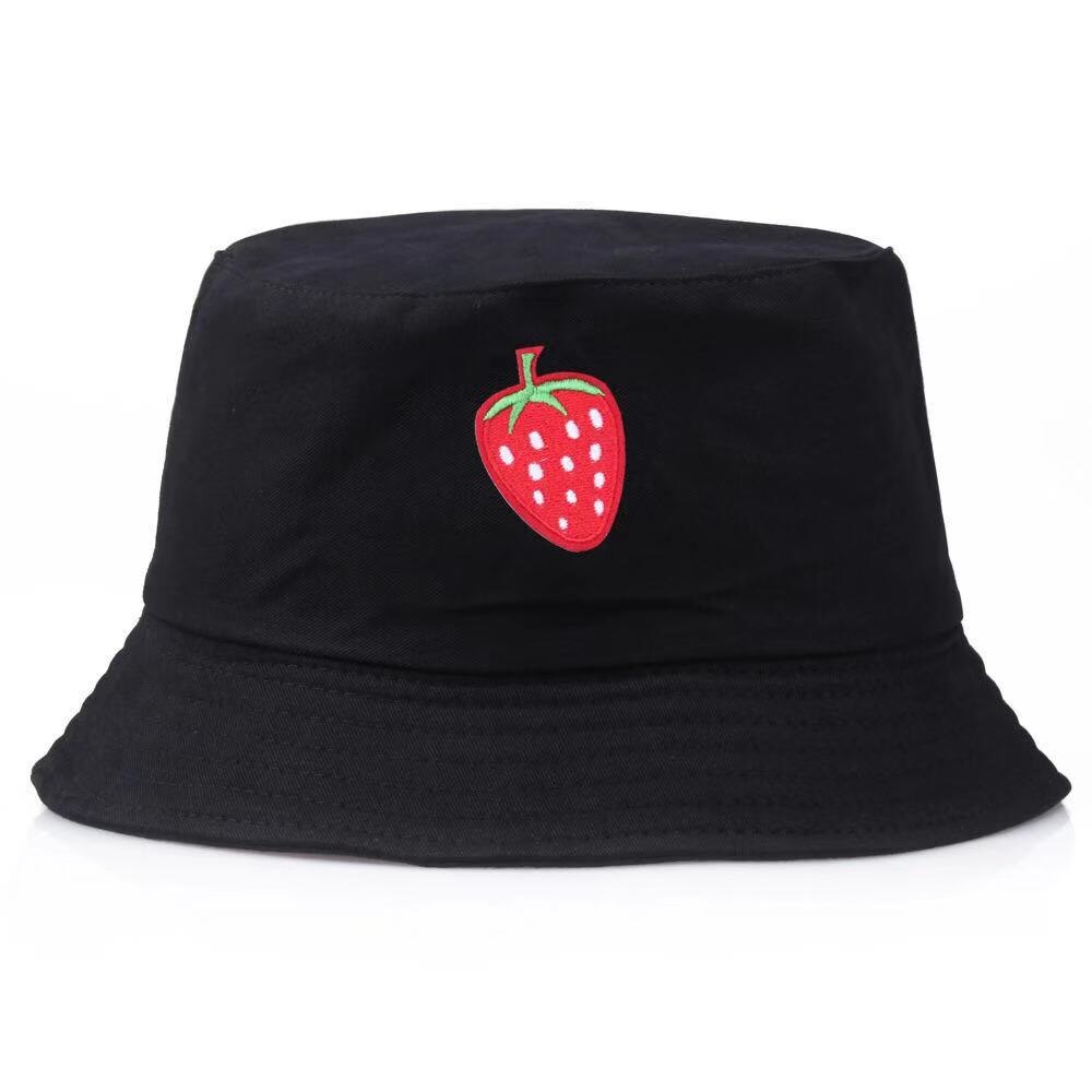 Chapeau de pêche pour hommes et femmes, style pop, bob, coiffure de pêche, couleur noire solide, protection solaire, style Hip Hop, panama: strawberry