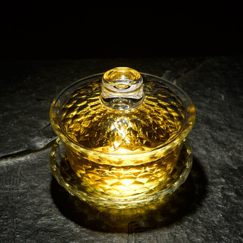 Juego de tazas para té Gaiwan Office Kung Fu de cristal transparente resistente al calor de 150cc, de tetera, tazones de té maestro enviados amigo