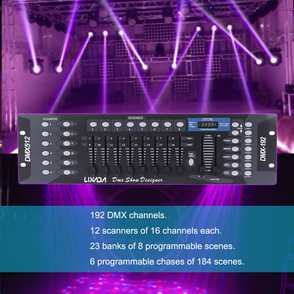Lixada 192 Kanäle DMX512 Regler Konsole für Bühne Licht Party DJ Disko Betreiber Ausrügestochen