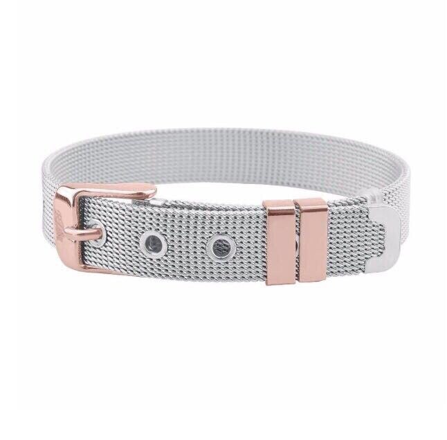 Somsoar smykker mesh stianless steel armbånd mesh sølvfarvede/guld/rosaguld armring pasform gør-det-selv skyde charms: Sølv rose guld