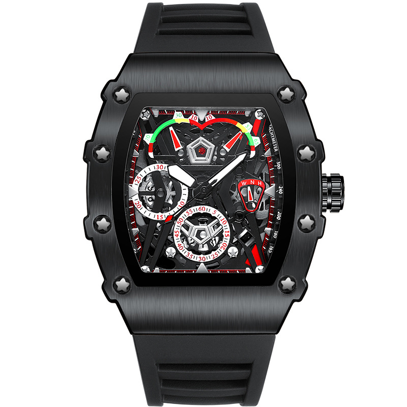 UTHAI CQ309 Herrenuhr Wasserdicht Nachtlicht Kalender Wein Eimer Silikonarmband Quarzuhr Herrenuhren: Elfenbein